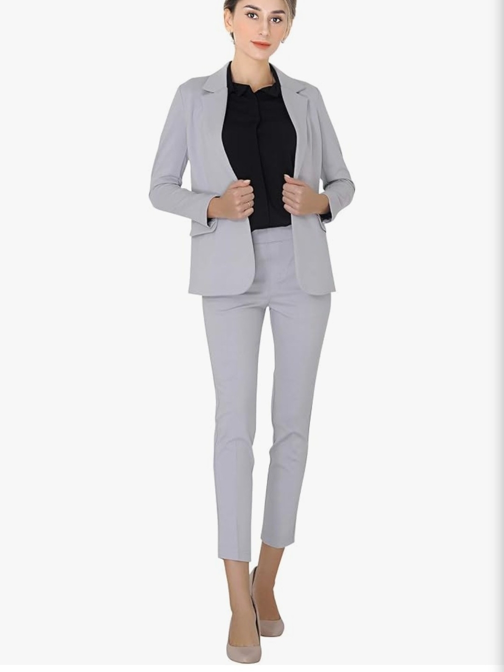 Light Gray Women's Slim Ankle Pants Suit Professional Style Size 14